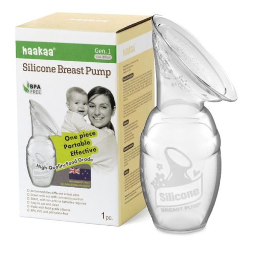 haakaa Manual Breast Pump for Breastfeeding, Silicone, Clear 4oz/100ml
