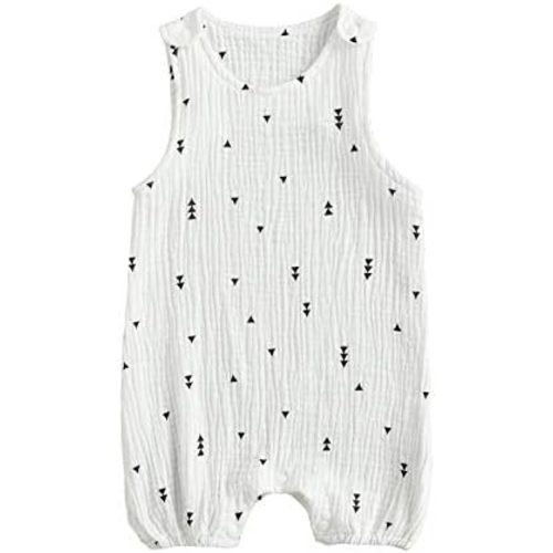 MoZiKQin Infant Baby Girl Boy Cotton Linen Romper Sleeveless Cute Print Bodysuit Jumpsuit Playsuit Summer Outfit Clothes