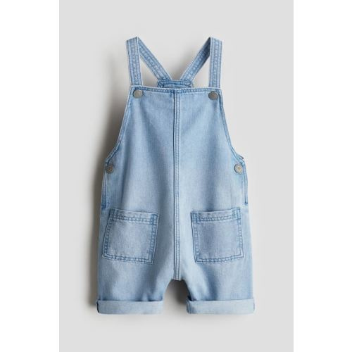 Denim Overall Shorts, Light denim blue