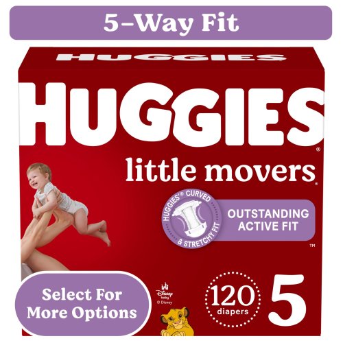 Huggies Little Movers Leak-Free Baby Diapers, Size 5, 120 Ct, Comfortable for Active Play, Fast-Absorbing