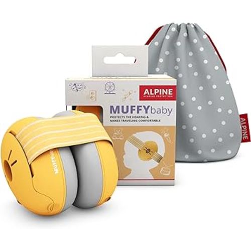 Alpine Muffy Baby Ear Protection for Babies and Toddlers up to 36 Months - CE & ANSI Certified - Noise Reduction Earmuffs - Comfortable Baby Headphones Against Hearing Damage & Improves Sleep - Yellow