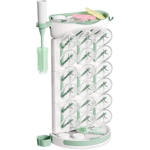 Momcozy DIY Larger Bottle Drying Rack for 18 Bottles, Space Saving Countertop Vertical Rack with Brushes Holder, Detachable Travel Bottle Rack for Baby Accessories & Pump Parts