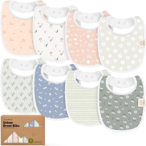 8-Pack Organic Baby Bibs for Boys, Girls - Soft Cotton Drooling and Teething Bibs for Baby Girl & Boy, Extra Absorbent, Easy to Clean & Put On for Toddler, Newborn, Infant 0-24 Months (Fleur)
