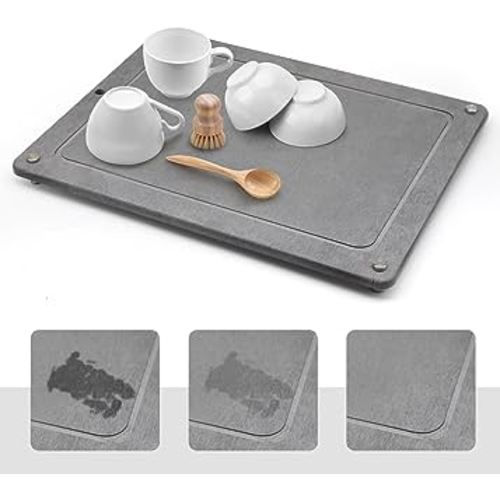 Water Absorbing Stone Dish Drying Mats for Kitchen Counter, Quick Dry Diatomaceous Earth Sink Tray Mat for Dish Bottles Cups, Bathrooms Multi-Room Use