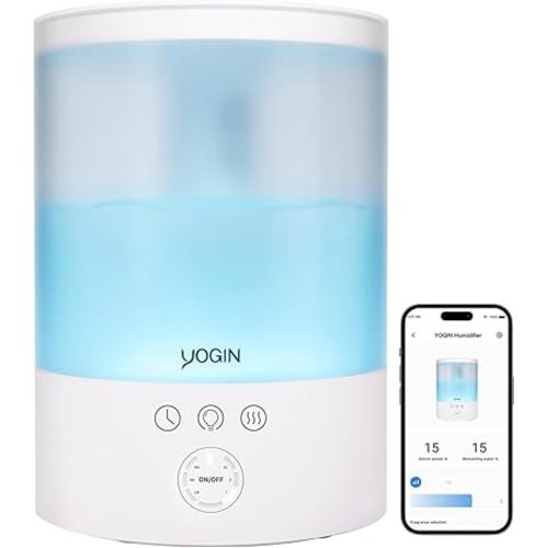 YOGIN Humidifiers for Bedroom Large room,Top fill 2.5L Ultrasonic cool mist Humidifiers for Baby Nursery and Plants,Up to 24 Hours of Operation,Wifi version - Touch button with light