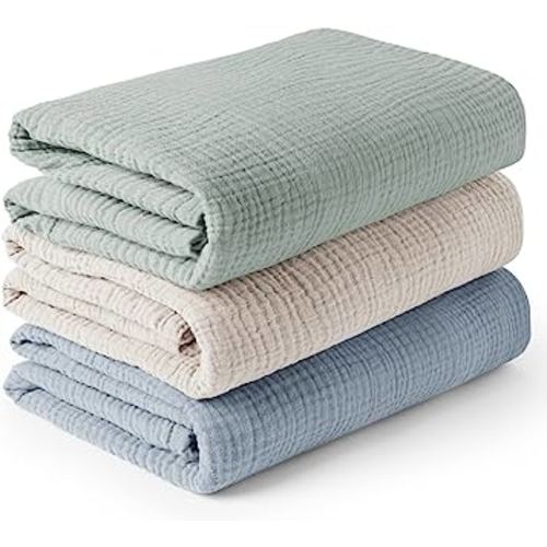 Konssy 3 Pack Muslin Swaddle Blankets for Unisex, Newborn Receiving Blanket, Large 47 x 47 inches, Soft Breathable Muslin Baby Swaddles for Boys & Girls