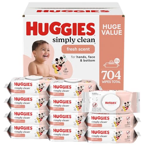 Huggies Simply Clean Fresh Scent Baby Wipes, 11 Flip-Top Packs (704 Wipes Total), Packaging May Vary