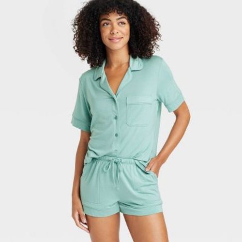 Women's Striped Cloud Knit Short Sleeve Top And Shorts Pajama Set - Auden™ Cream Xl
