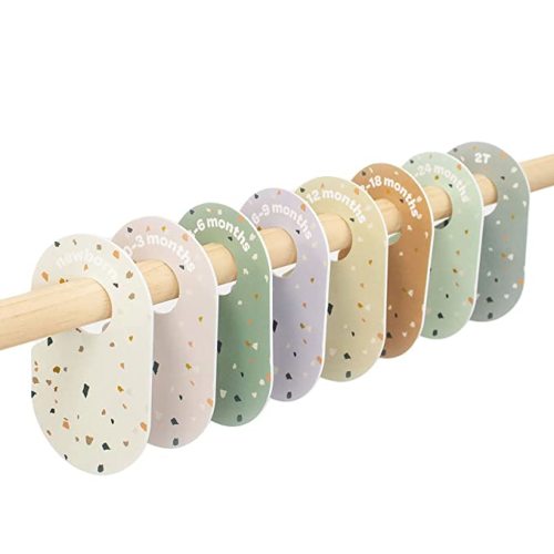 3 Sprouts Baby and Toddler Hanger Closet Dividers (Set of 8) - Nursery Organization for Clothes, Size/Age Organizer for Infant to Toddler, Boy & Girl Closet Organizers - Terrazzo