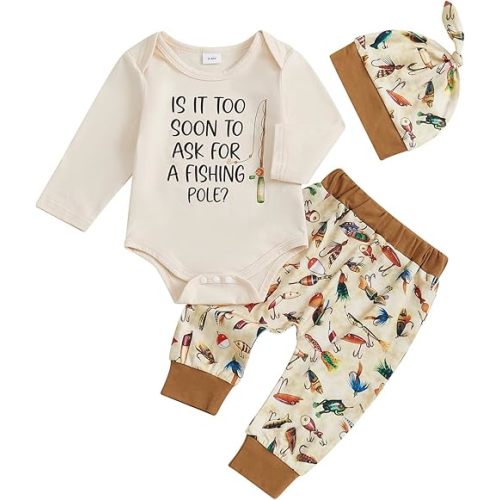 Newborn Baby Boy Clothes Fishing Short Sleeve Romper Shirt Tops Pants Summer Spring Outfits Cute Hat Set