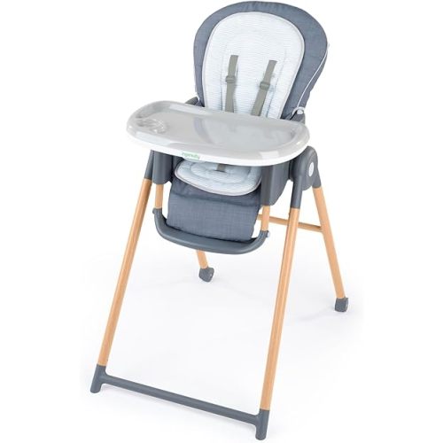 Ingenuity Proper Positioner Deluxe High Chair - 7-in-1 Convertible Baby Seat, Faux Wood Print Legs, Unisex, for Ages 0-36 Months