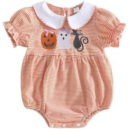 Newborn Baby Girl Clothes Soccer/Golf/Football Striped Puff Short Sleeve Jumpsuit Smocked Bubble Outfit