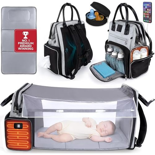Award-Winning Baby Diaper Bag with Changing Station –Large Multifunction Waterproof Diaper Bag Backpack, Warm Bottle Pockets, Newborn Essentials Travel Gift for Mom & Dad, Best Baby Shower