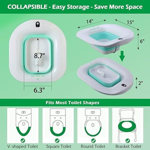 YYYSITZ Sitz Bath, Electric Sitz Bath for Hemorrhoids, Sitz Bath for Toilet Seat, Postpartum Care Bowl, Sits Bath Soak Tub for Women Men, Sitz Baths Salts Pan, Butt Bath Basin, Portable, Green - Electric Water Spray