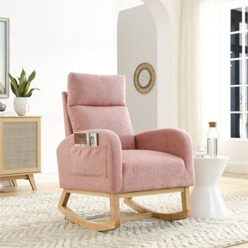 Rocking Chair, 27.6"Lounge Arm Rocking Chair,Upholstered Glider Rocker with High Backrest Lounge Arm and Two Side Pocket, Modern Upholstered Rocking Glider Chair for Living Room, Lounge,Bedroom