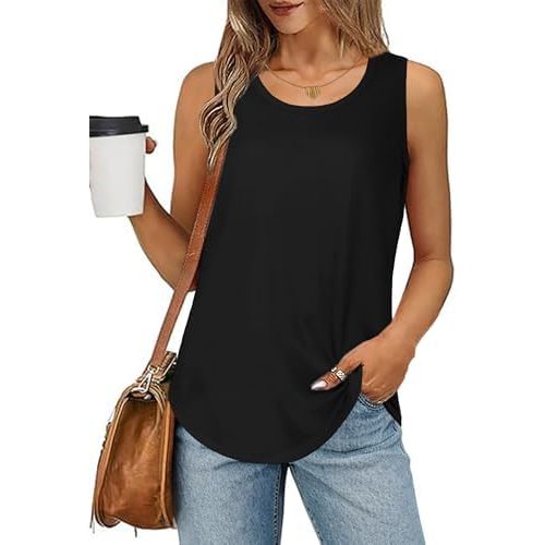 elescat Womens Tank Tops Summer Sleeveless Loose Fit Casual Tunic Top