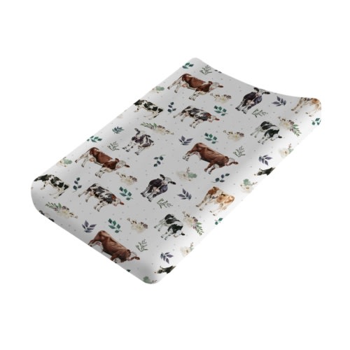 Watercolor Cows Boho Leaves Baby Changing Pad Covers for Boy Girl 32''x 16'' Farm Animal Fitted Changing Pad Sheets Nursery Baby Highland Cow Green Leaves Diaper Changing Table Mats