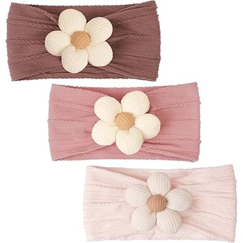 CÉLLOT Baby Flower Headbands Baby Girls Nylon Headbands Baby Essentials Stretchy Hairbands Handmade Hair Accessories for Newborn Infant Toddlers Kids (Pink,Cameo,Salmon)