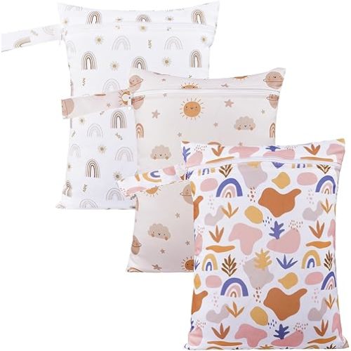 3 Set Wet Bag Storage Bag Zipper Waterproof Washable Travel Bags, Beach, Pool, Gym Bag for Cloth Diaper, Swimsuits & Wet Clothes for Baby,11.8x15.7inch(Rainbow)