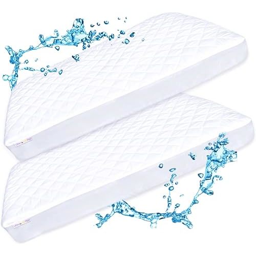 Pack N Play Mattress Protector Pad - Waterproof & Noiseless, Ultra-Soft Breathable Mattress Cover for Pack and Plays, Playards and Mini Cribs, Highly Absorbent Fitted and Dryer Safe (2 Pack)