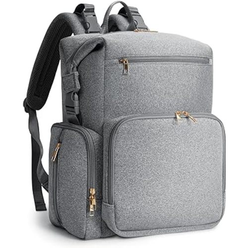 CEI-CEI Neoprene Diaper Bag Backpack with Changing Pad, Large Newborn Baby Maternity Bags Travel Tote with Insulated Pockets (Grey)
