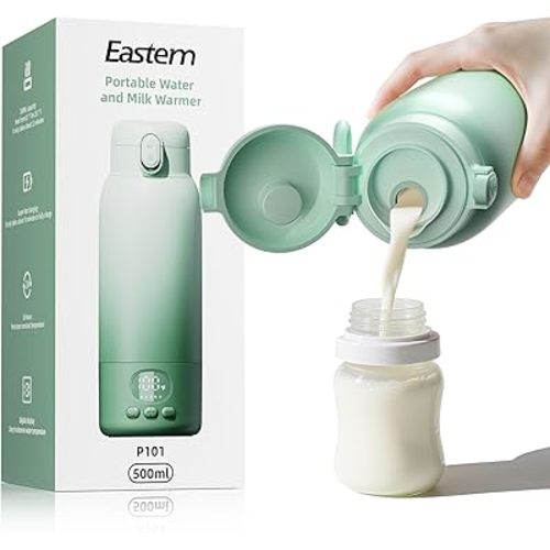 Portable Bottle Warmer for Travel - Portable Milk Warmer for Baby - Fast Heating Fast Heating Breast Milk & Formula Warmer 17oz Capacity, Adjustable Temp Long Battery Life for Outdoor Airplane and Car