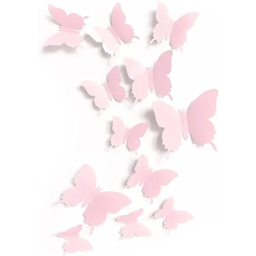Cute Pink Butterfly Wall Decor 24 pcs, Girls Room Wall Decals, Danish Pastel Aesthetic Butterflies Stickers for Nursery Decorations, Baby Toddler Room Decor for Girls
