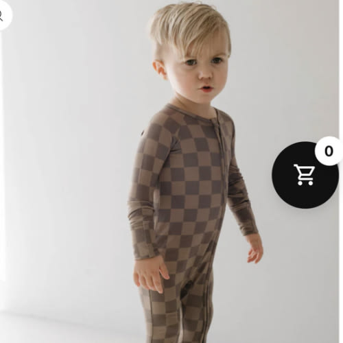Bamboo Zip Pajamas | Faded Brown Checkerboard