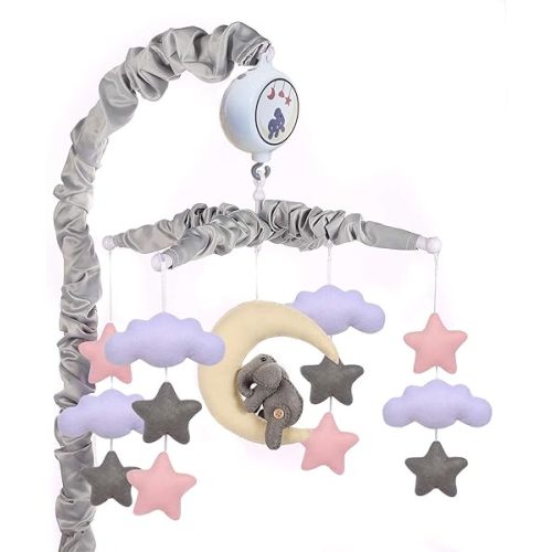 Baby Crib Mobile with Elephants, Clouds and Stars,Baby Mobile Musical Crib Mobile Music Box with 12 Lullabies (Elephant Baby Mobile)