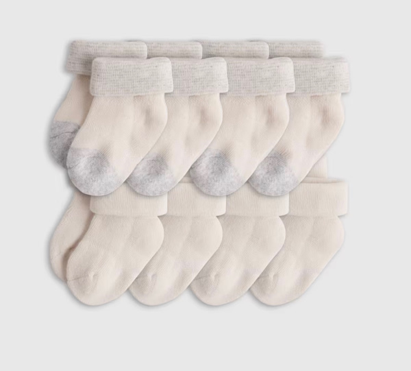 Organic Cotton Fold Over Socks 8-Pack - Baby in White/Grey