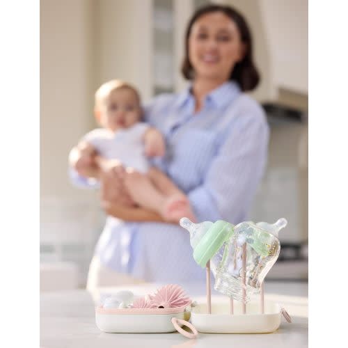 Momcozy Bottle Brush Kit, Innovative Push-Press Design for Better Cleaning - Baby Bottle Cleaner Brush for Baby Bottle, Breast Pumps, Nipples, and More - Can Generate Foam for Better Cleaning, Green