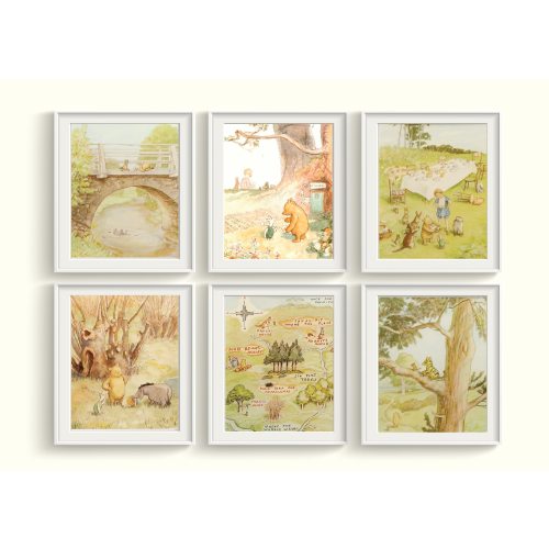 Winnie the Pooh Art Prints Set Qty 6 Classic Pooh wall decor Baby Girl Boy Gender Neutral NURSERY BEDROOM 100 aker baby shower gift artwork