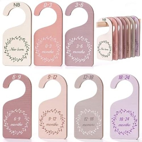 Patelai 7 Pieces Wooden Baby Closet Dividers Boy Girl, Earth Tone, Earth
