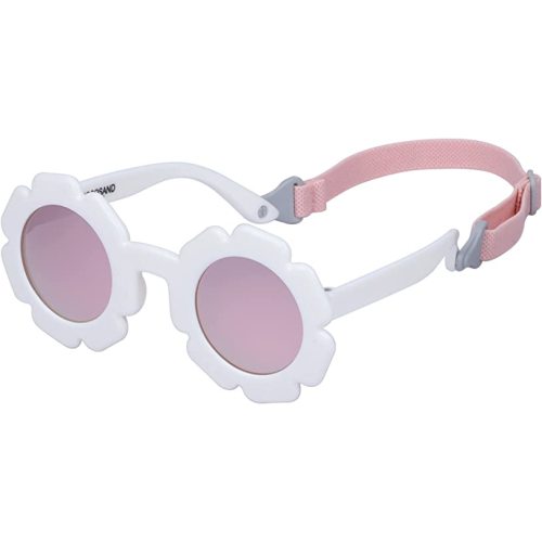 COCOSAND Toddler Sunglasses with Strap Polarized Lens Retro Flexible Flower Frame for Baby Kids Boys Girls Age 3-24 Months