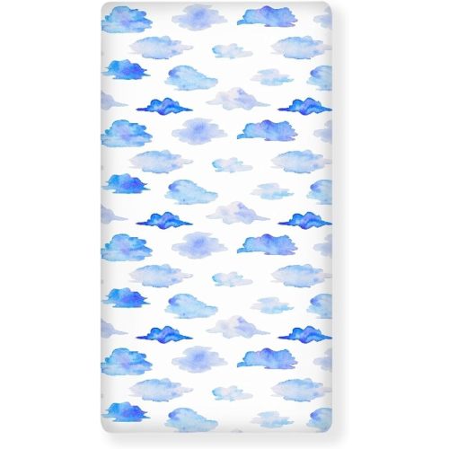 Watercolor Clouds Fitted Crib Sheet Light Blue White Sky Standard Crib Mattress Fitted Sheet Abstract Toddler Bed Mattress Sheets Crib Mattress Sheet 28"x52"
