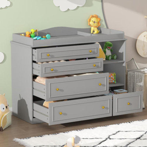Harriet Bee Changing Table Dresser With 5 Drawers And 2 Shelves & Reviews | Wayfair