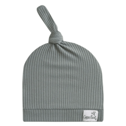 Rib Knit Top Knot Hat - Moss