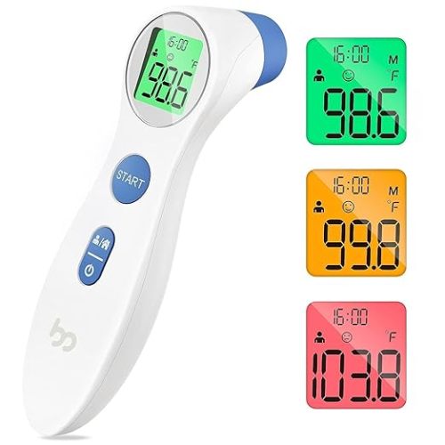 Forehead Thermometer for Adults and Kids, Digital Infrared Thermometer for Home with Fever Alarm, FSA HSA Eligible,1s Reading and 3-Color Indicator, No-Touch, Accurate - White
