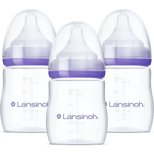 Lansinoh Anti-Colic Baby Bottles for Breastfeeding Babies, 5 Ounces, 3 Count, Includes 3 Slow Flow Nipples, Size S (Pack of 2)