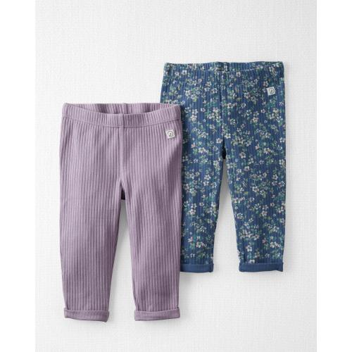 Carter's Little Planet Baby 2-Pack Ribbed Pants Made With Organic Cotton - 3M - Style,Pale Lilac, Blue Meadow