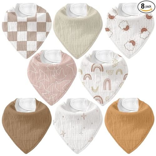 CIVARUA KIDS Muslin Baby Bibs 8 Pack, Baby Bandana Drool Bib for Drooling and Teething, Cotton Soft Absorbent for Girls Boys Good Night