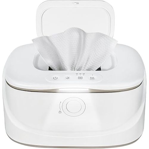 Baby Wipe Warmer with Night Light,Innovative Spring Design,Baby Wet Wipes Dispenser for Large Wipes,Wipes Warmer for Newborn Baby,Temperature Display,3 Modes of Temperature Heating Control
