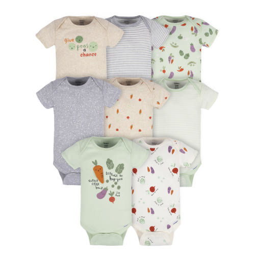 Gerber Baby Boy or Girl Gender Neutral Short Sleeves Onesies Bodysuits, 8-Pack (Newborn - 12 Months)