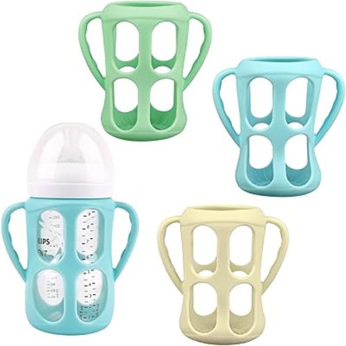 3 Pack Baby Bottle Handles for Philips Avent Natural Baby Bottles, Baby Bottle Holder with Easy Grip Handles (Blue+Yellow+Green)