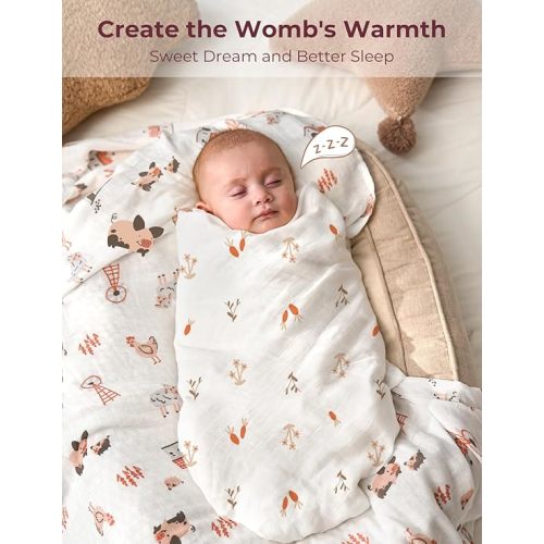 Momcozy Muslin Swaddle Blankets Receiving Blanket 47'' x 47'' Pasture Pals Pumpkin Dreams