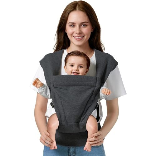 Baby Carrier Newborn to Toddler Baby Wraps Carriers(7-30lbs), Newborn Carrier with Head Support, Infant Holder Carrier with Enhanced Lumbar Support, Dark Grey