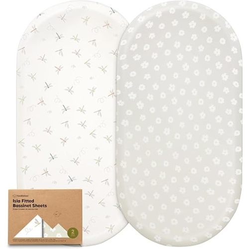2-Pack Baby Bassinet Sheets Girl, Boy - Viscose Derived from Bamboo Fitted Bassinet Sheets Compatible with Halo Bassinest Swivel Sleeper, Baby Delight, Graco Bedside Bassinet Mattress Sheet (Meadow)