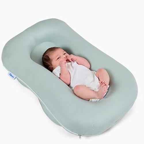 Learn & Lounge Baby Lounger Pillow for Newborn - Ergonomic Newborn Lounger Pillow for Infants - Portable & Machine Washable Infant Lounger Pillow - Anti Reflux Baby Lounger - Space Gray