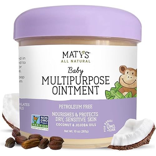 Matys Multipurpose Baby Ointment, All Over Gentle Skin Protection for Newborns & Up, Soothes Dry Irritated Skin, Diaper Area, Dry Scalp, Drool Irritation, Petroleum Free, Fragrance Free, 10 oz tub