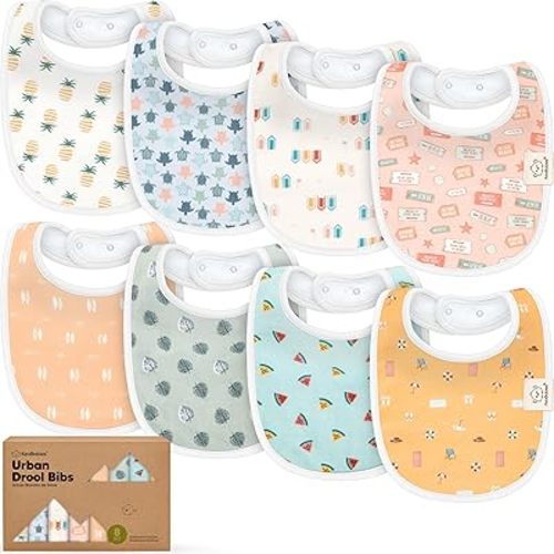 8-Pack Organic Baby Bibs for Boys, Girls - Soft Cotton Drooling and Teething Bibs for Baby Girl & Boy, Extra Absorbent, Easy To Clean & Put On for Toddler, Newborn, Infant 0-24 Months (Beach Day)